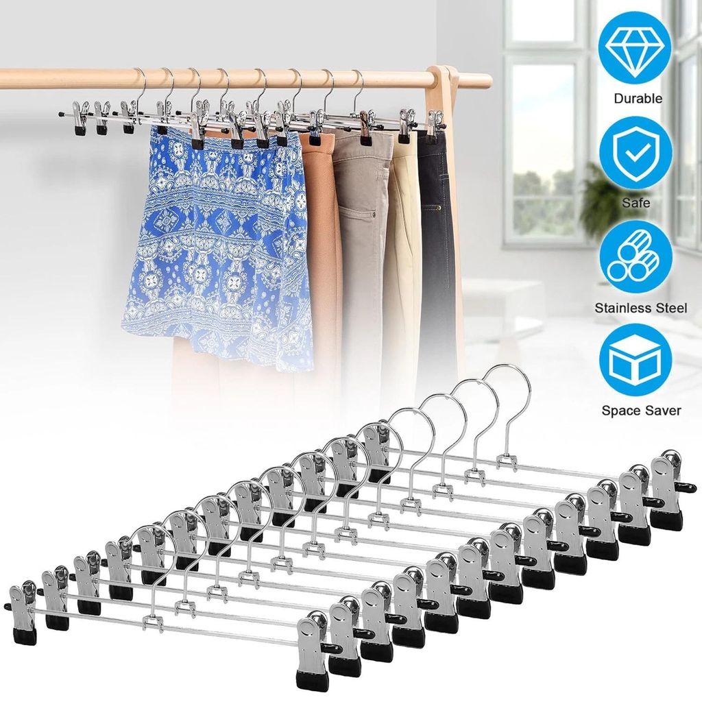 12 Stück Kleiderbügel Bügel Edelstahl Hosenstange Wäschebügel Krawatte Rockbügel