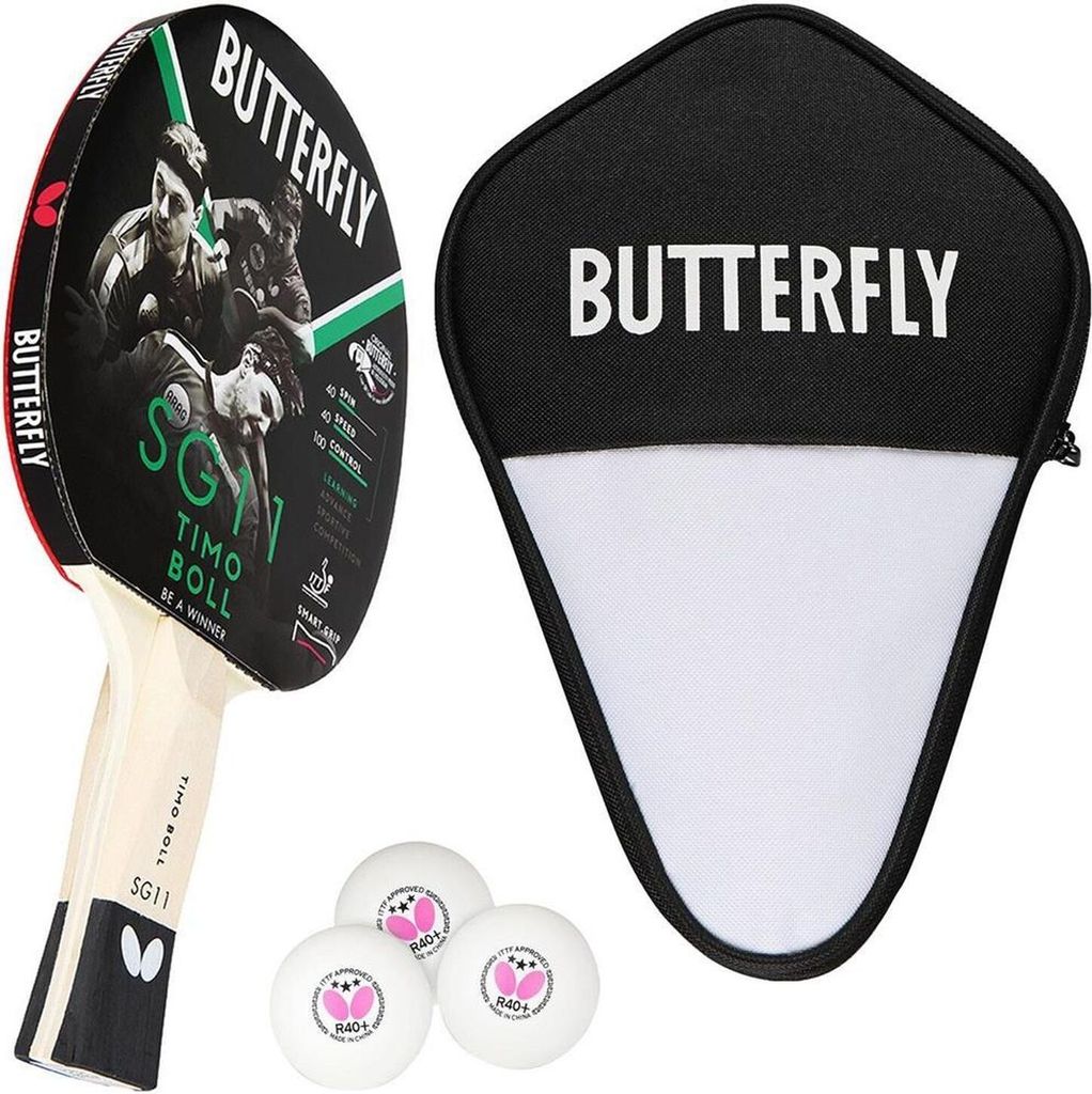 Butterfly 1x Timo Boll SG11 Tischtennisschläger + Tischtennishülle + 3x 40+ 3*** Tischtennisbälle | Tischtennisset Tischtennis Set TT Tabletennis