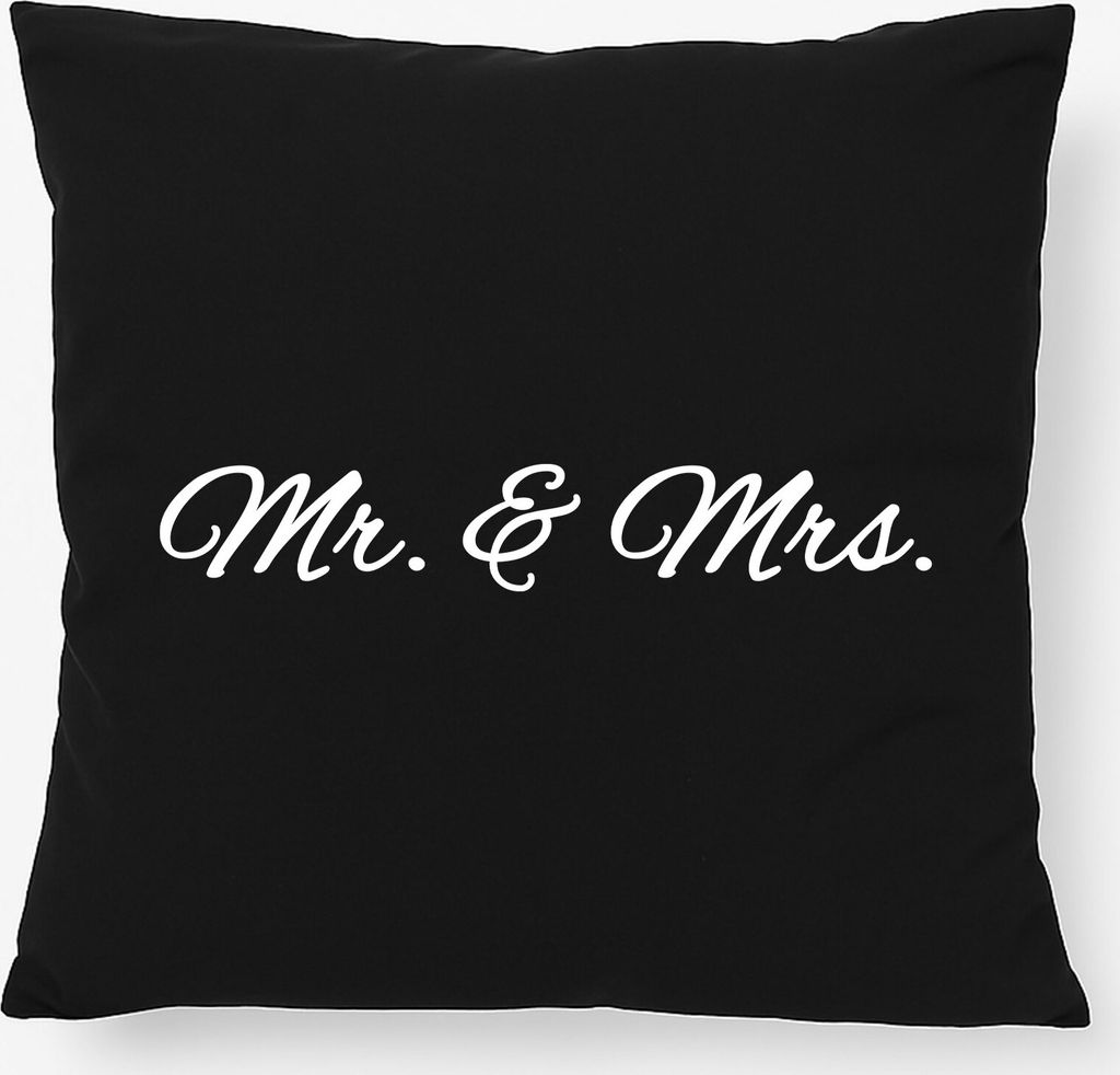 Huuraa Kissen Mr. & Mrs. Schriftzug 40x40cm mit Füllung Black Baumwolle Dekokissen Geschenkidee