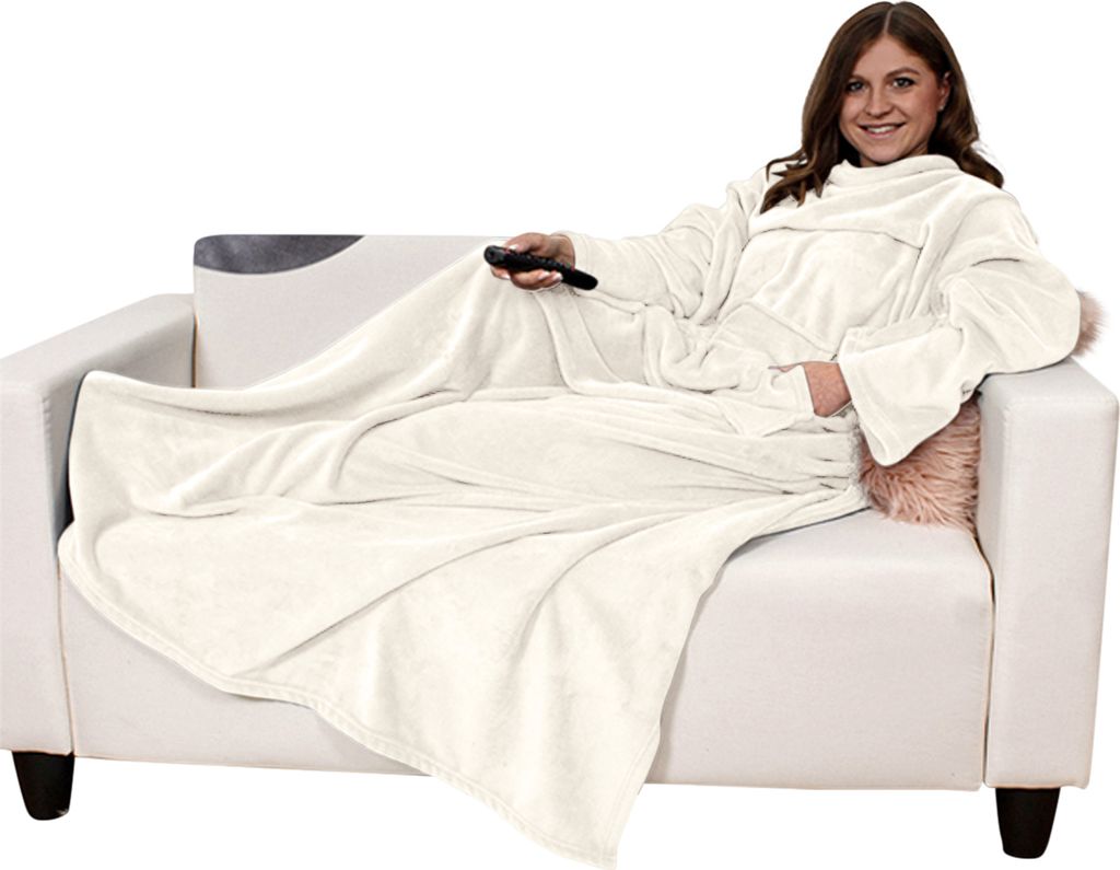 heimtexland Kuscheldecke Cashmere Feeling TV Decke mit Ärmeln und Tasche Ganzkörperdecke Sofadecke Flauschig Weich Wärmend Ärmeldecke Typ753...