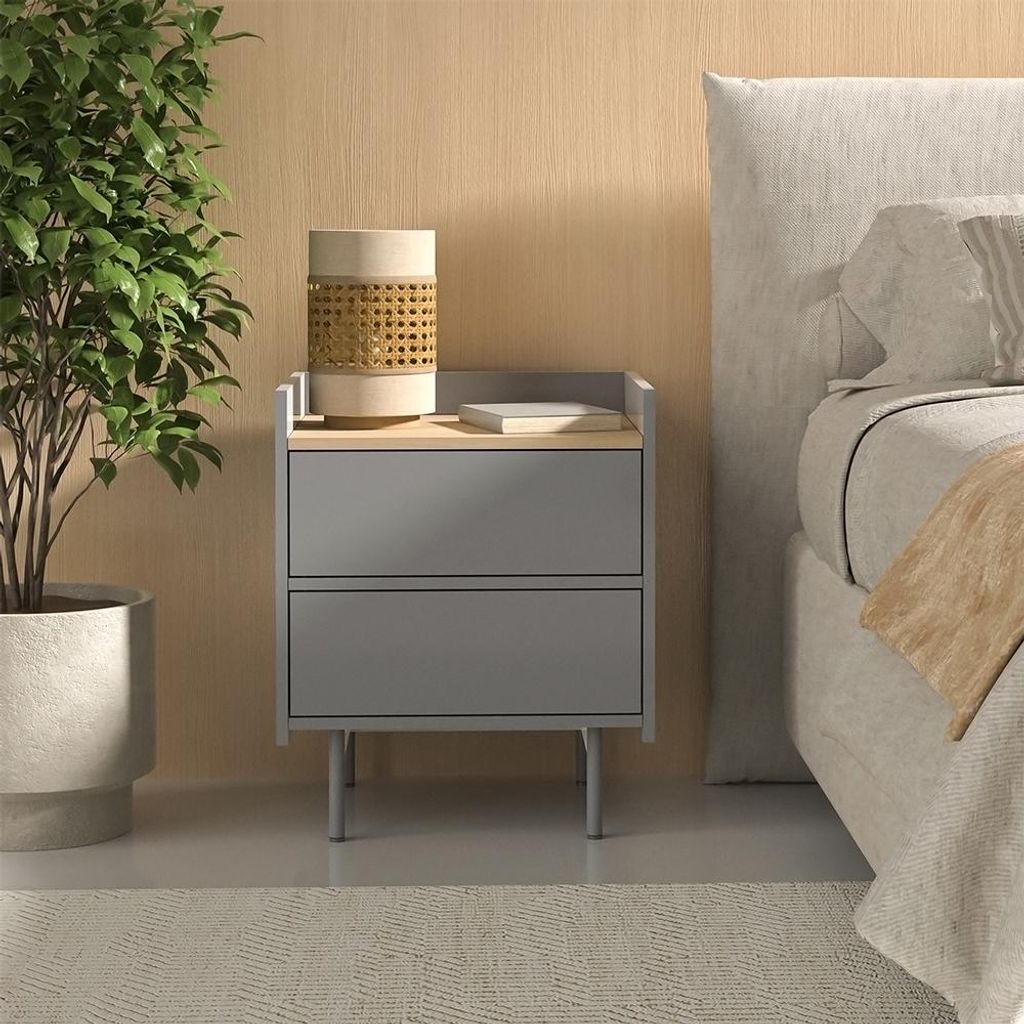 Table de chevet Vicco Velina Gris 48x58cm avec 2 tiroirs, Image du produit 