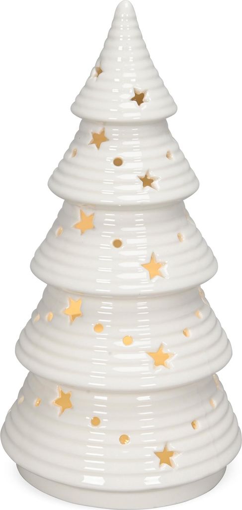 LED Porzellan Weihnachtsbaum weiß, Winterdeko in 13,5 x 25,5 cm