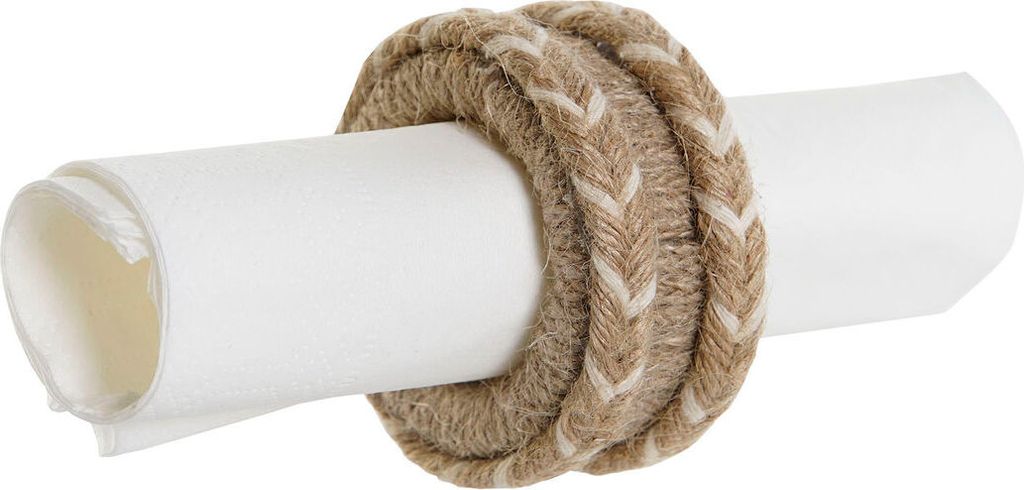 Serviettenring DKD Home Decor natürlich Jute Mango-Holz 6 x 3 x 6 cm 4 Stücke