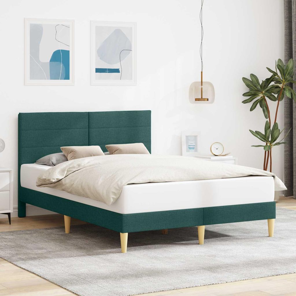 "Neues Produkt" Bettrahmen mit Kopfteil - CLORIS - Bettgestell - Dunkelgrün 140x190 cm Stoff - Modern Betten V2930