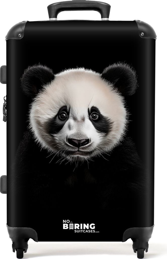 NoBoringSuitcases.com Koffer Mittelgroß 67x43x25 cm, Tiere auf schwarzem Hintergrund: Pandabär, 60L