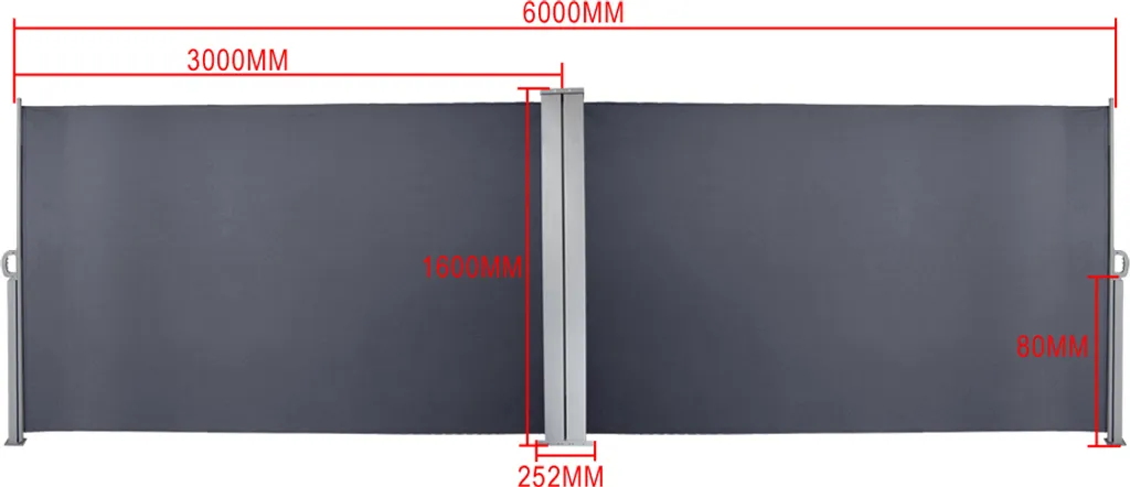 Kavolet Tenda Da Sole Laterale Allungabile, 60x300 Cm, Grigia, Parasole E Antivento Per Balcone E Terrazza