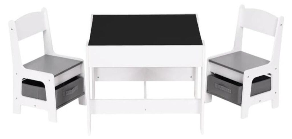 EcoToys ZKC-1A Kindermöbel-Set, Tisch + 2 Stühle mit Aufbewahrungsboxen und beidseitig beschreibbarer Tafel