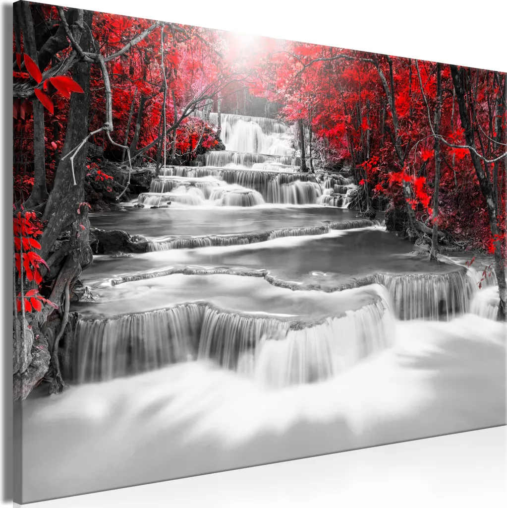 Quadro su tela italiano - Cascata di pensieri (1 parte) Ampio rosso 120x80 cm Paesaggi c-C-0257-b-b