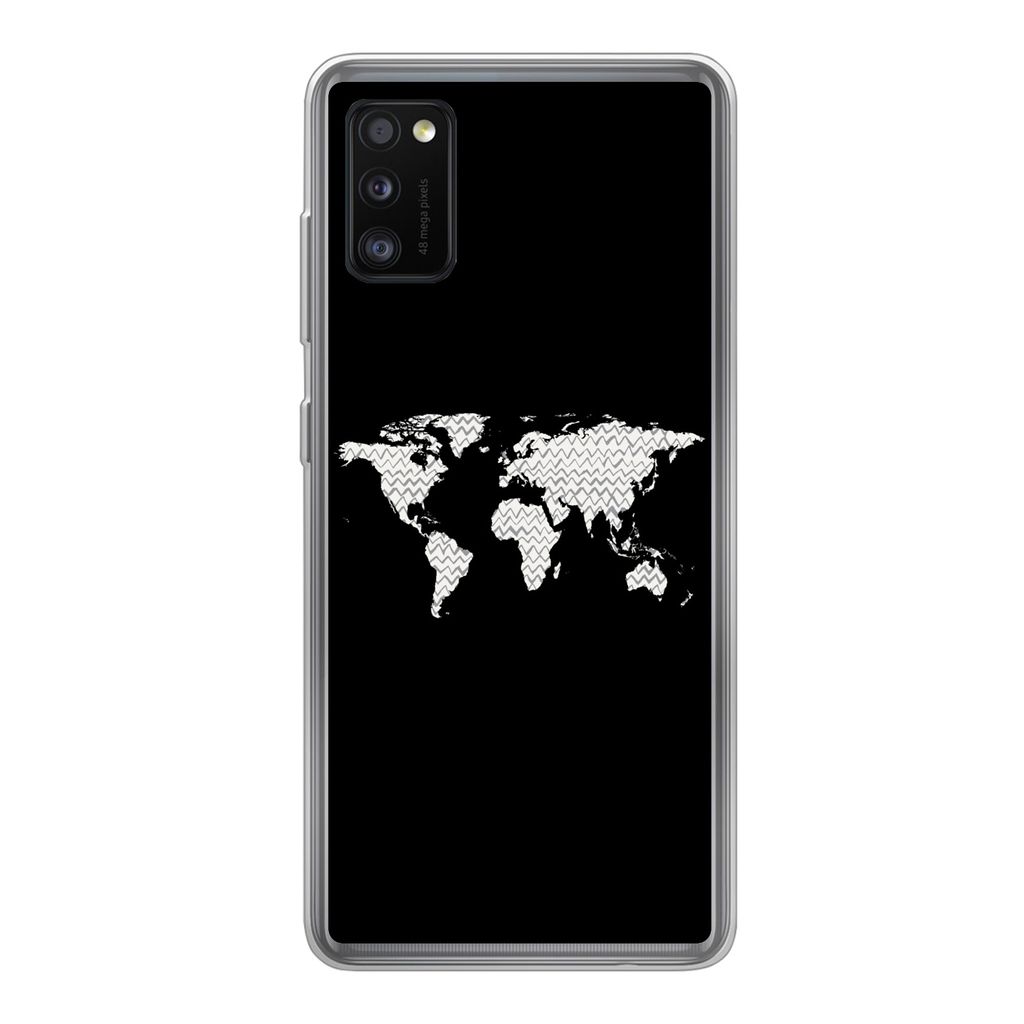MuchoWow Handyhülle Schutzhülle Hülle für Samsung Galaxy A41 Weltkarte - Muster - Schwarz Silikon Softcase Handy Hülle - Mobiltelefon