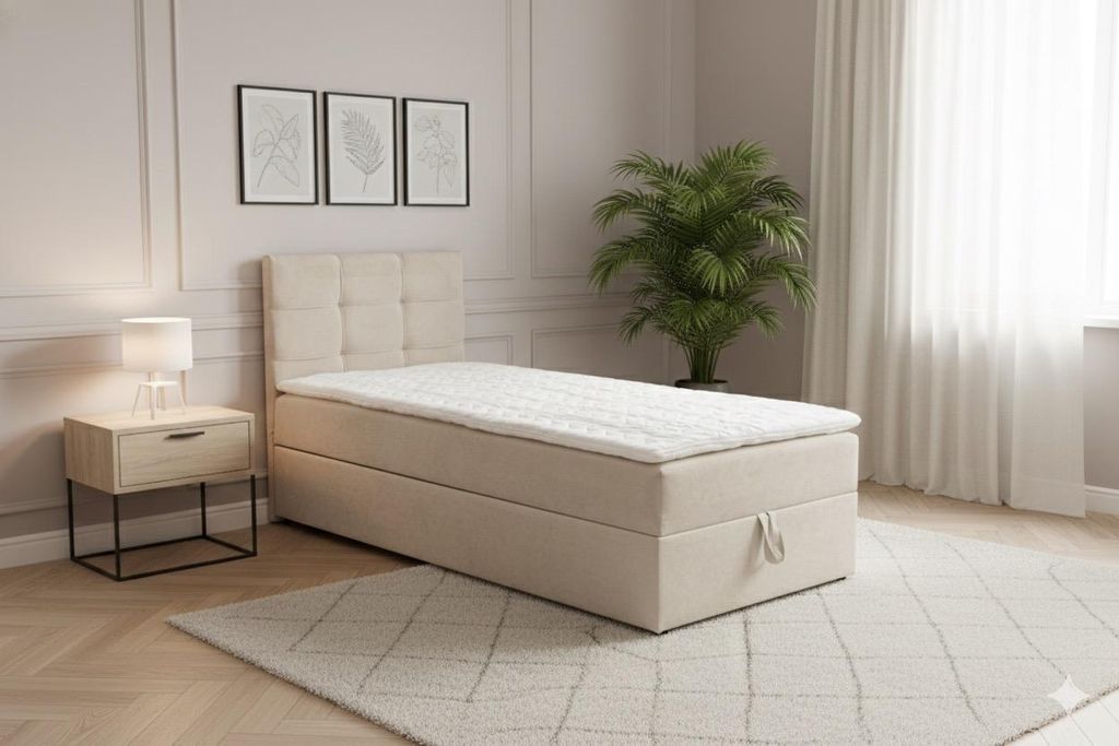 VENASI JESSA MINI Boxspringbett 100x200 Einzelbett mit Bettkasten H2/H3 Matratze BEIGE