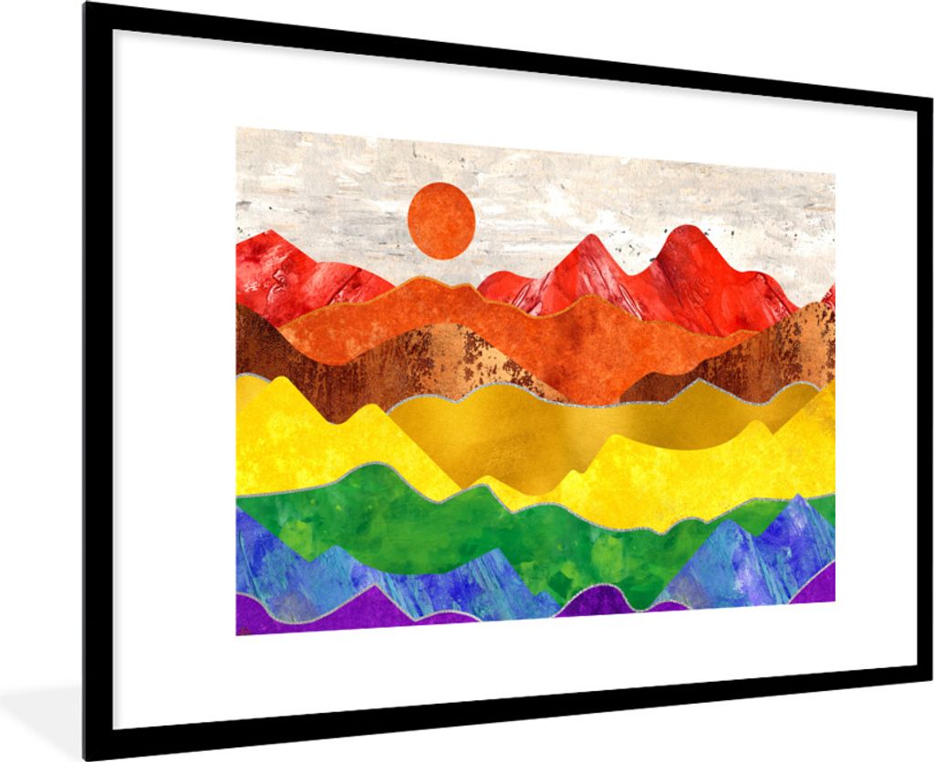 MuchoWow Gerahmtes Poster Stolz - Regenbogen - Marmor 90x60 cm - Poster mit Schwarzem Bilderrahmen Wandposter Rahmen Foto Bilder - Wanddekoration...