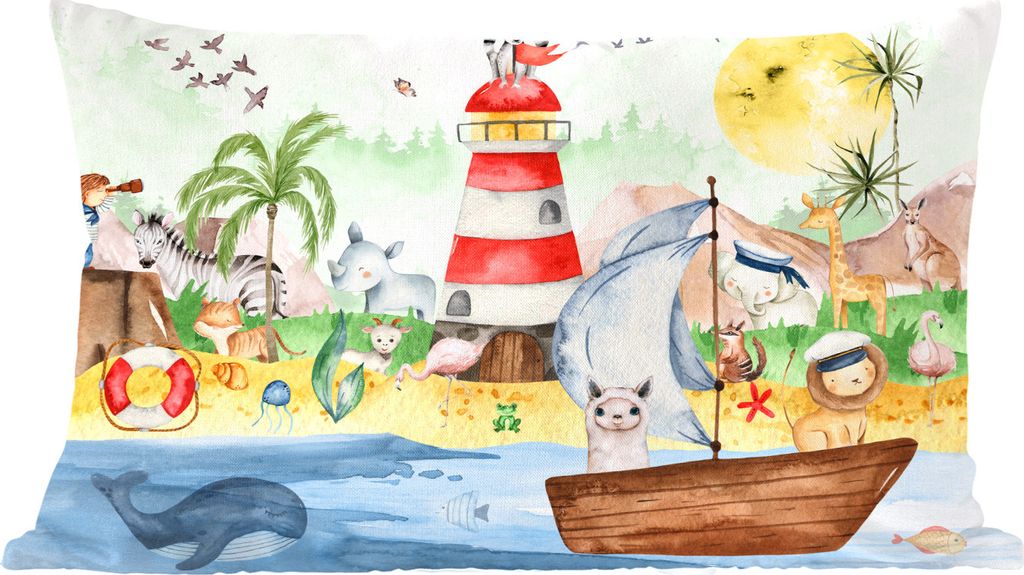 MuchoWow Zierkissen Sofakissen Wohnzimmer Dekokissen 60x40 cm Strand - Tiere - Kinder - Leuchtturm - Jungen - Kopfkissen - Polster mit Foto