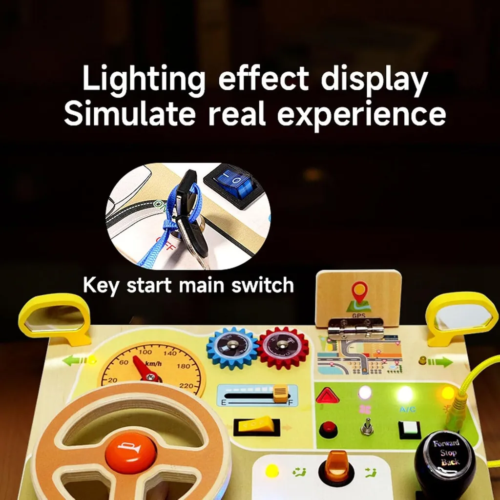 Tableau sensoriel interactif en bois avec interrupteurs et lumières LED - 6