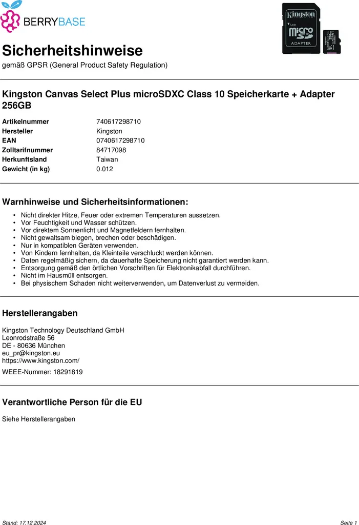MicroSDXC 256Go Vitesse 100MB/s Kingston Canvas Select Plus U3 V30 - 7