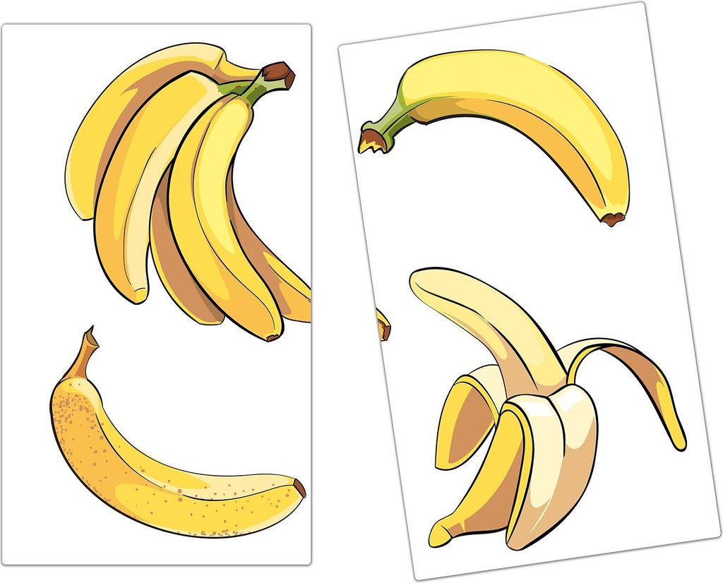 Spritzschutz Herdabdeckplatte Schneidebrett aus Glas Bananen im Cartoon Stiel 2-Teilig (60x52cm)