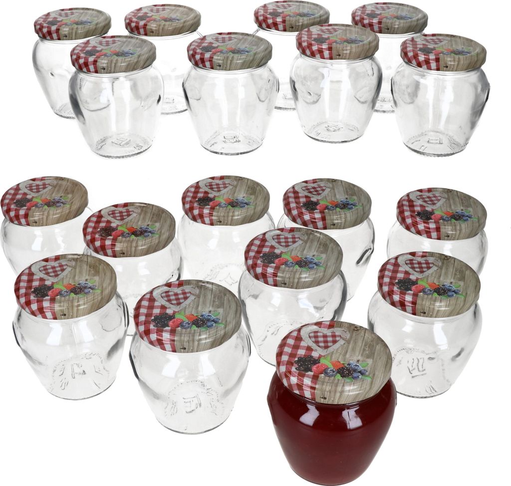 Mambocat Marmeladengläser 212ml 20er Set mit Holz-Herz Rot Produktbild 