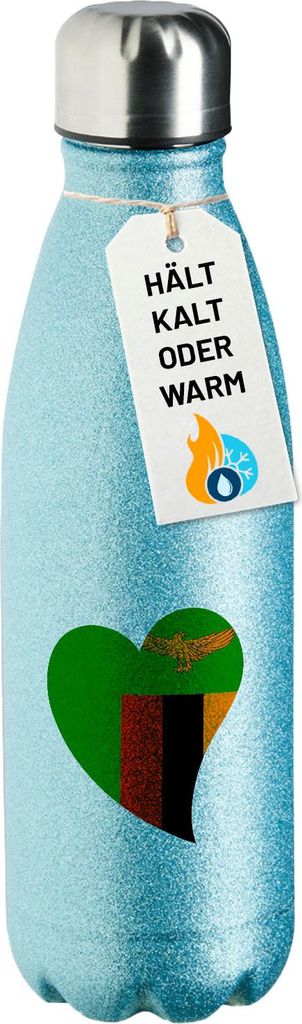 Huuraa Trinkflasche Sambia Flagge Herz 500ml Blue Edelstahl Wasserflasche Trinkflasche Geschenkidee