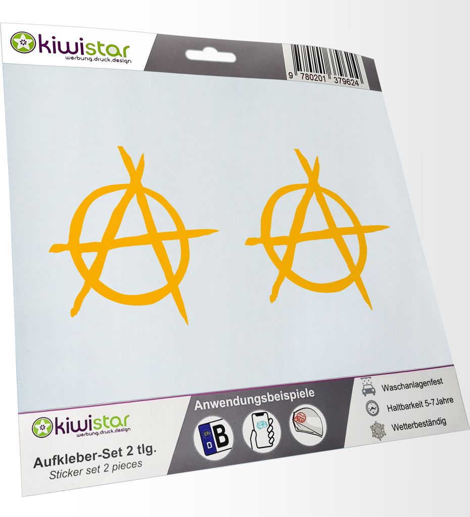 Kiwistar - 2x Kennzeichenaufkleber - gelb - 21 mm Anarchie - Anarchismus - Anarcho - Autoaufkleber - Aufkleber für Auto, Laptop, Fahrrad, LKW, Mot...
