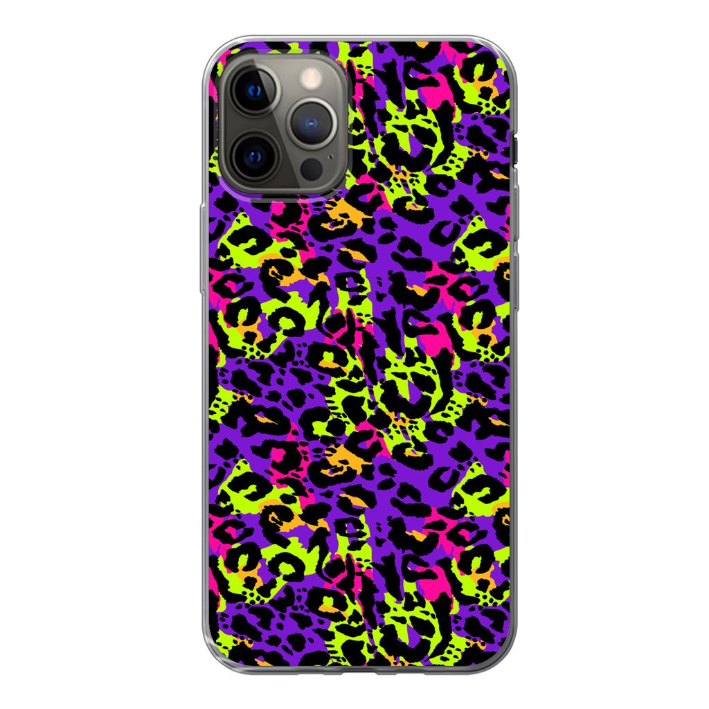 MuchoWow Handyhülle Schutzhülle Hülle für iPhone 12 Pro Tiermuster - Regenbogen - Neon Silikon Softcase Handy Hülle - Abdeckung