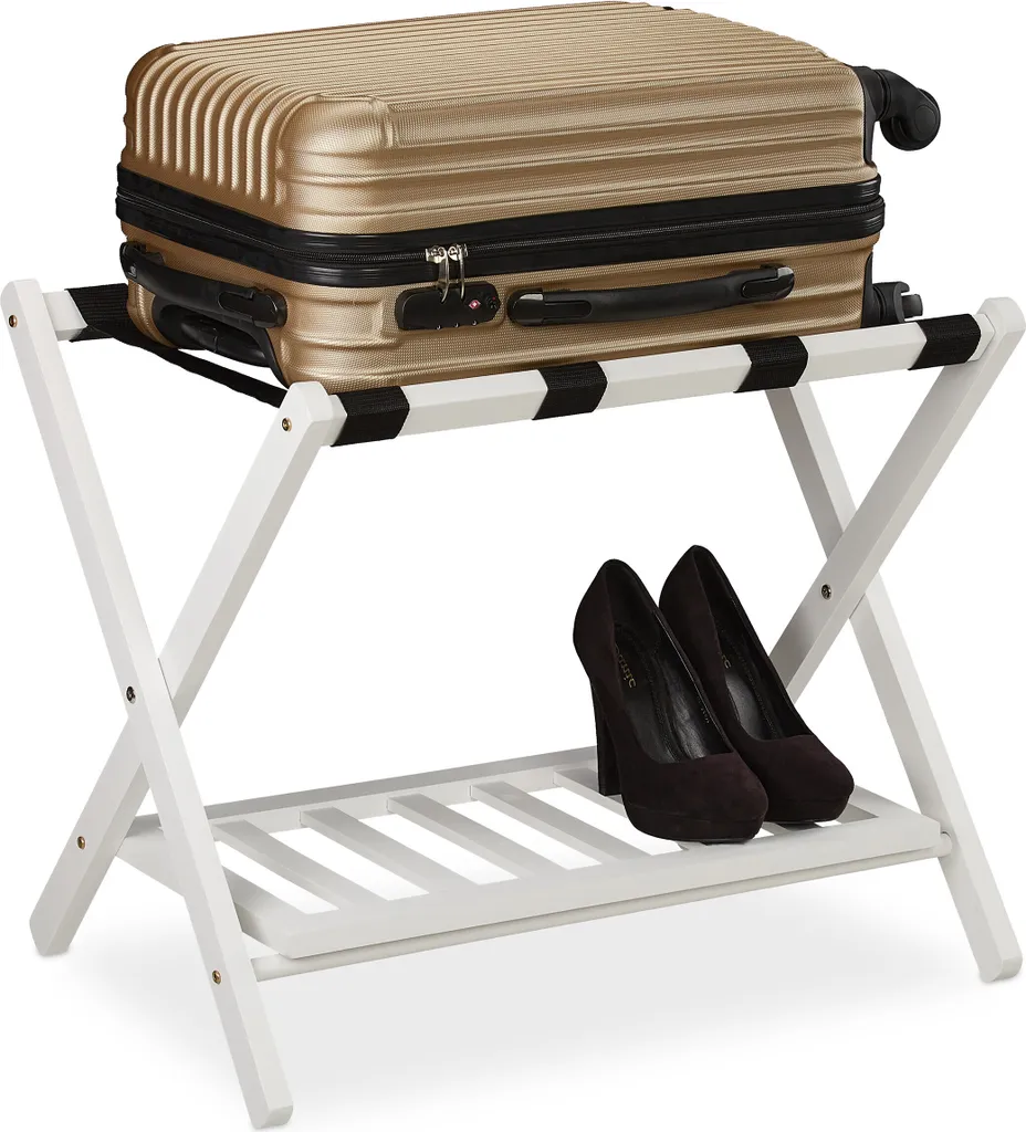 Support valise pliable bois double étagère avec sangles résistantes