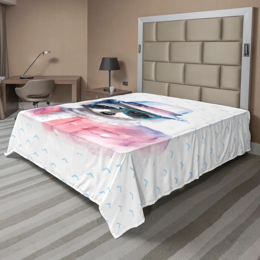 Drap Plat Funky Raton Laveur Hipster ABAKUHAUS Rose Bleu 260 x 228 cm