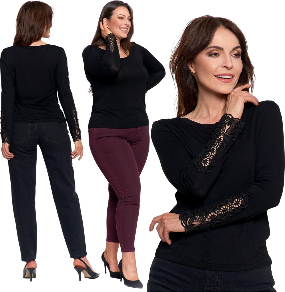 Moraj | Bluse Damen - Schwarz - Lange Ärmel - Mit Kristallen Verziert - Viskose, Größe 3XL