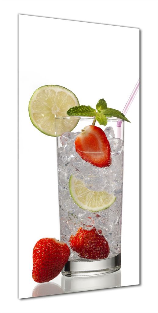 Wallario selbstklebende Duschrückwand 70 x 190 cm mit Motiv Glas Wasser mit Erdbeeren - Wandverkleidung mit Hochglanzlaminat in Glasoptik