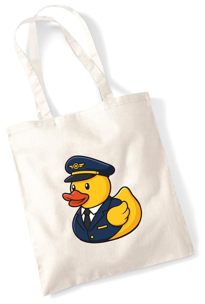 Huuraa Jutebeutel Quietscheente Pilot Gummiente Flugkapitän 10 Liter Natural Baumwolle Tasche Geschenkidee