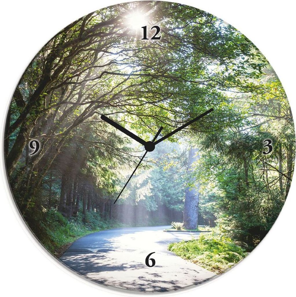 ARTland Glas Wanduhr Quarzuhr - schwarzer Zeiger Sonniger Wald Größe: 30x30 cm