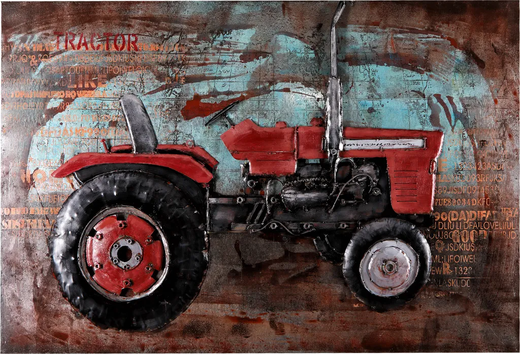 Tableau métal fait main tracteur rouge 120x80cm - Décoration murale 3D