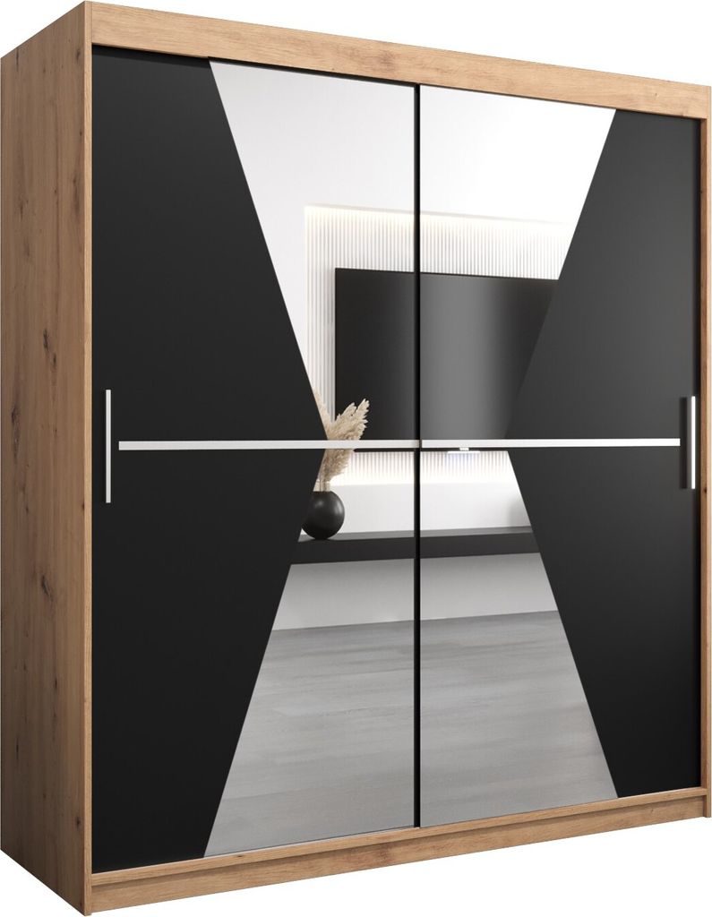 Kleiderschrank, Schiebetürenschrank Schlafzimmer, Schrank mit Spiegel MAROKO 180 cm