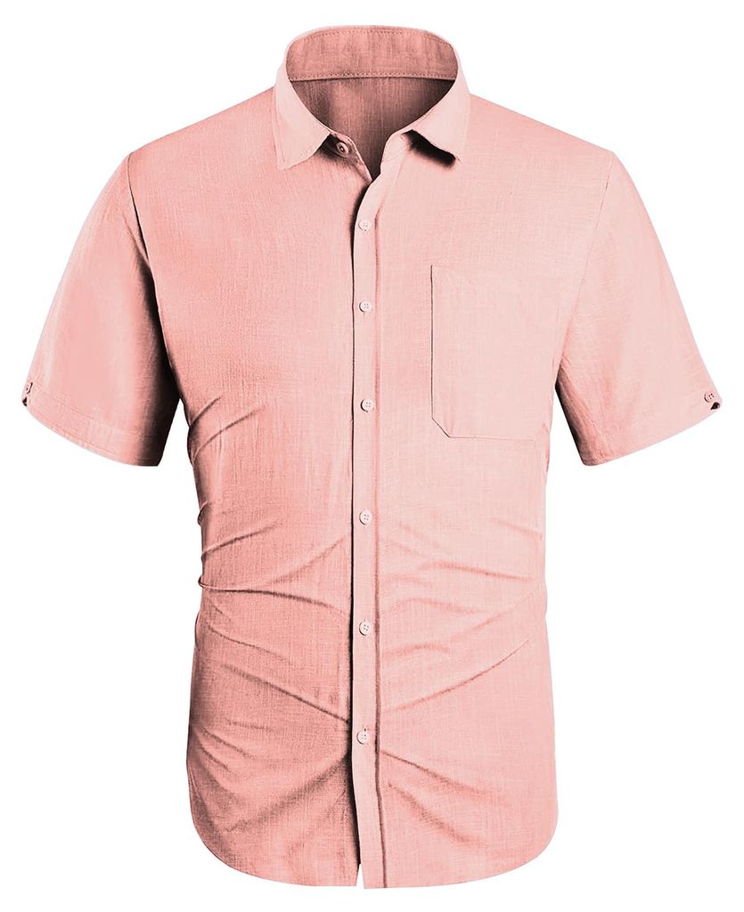 Herren Kurzarmhemd mit Knopfleiste, lässig, einfarbig, Umlegekragen, Brusttasche, ideal für Strandpartys, Rosa, Größe 3XL