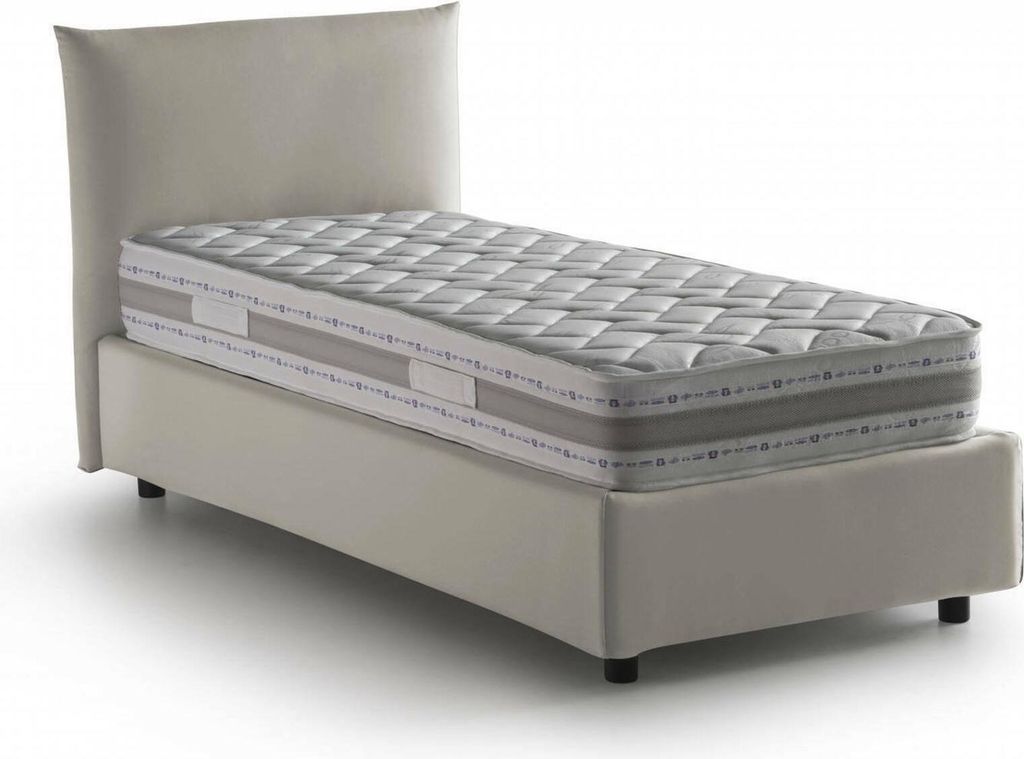Einzelbett Dbut, Containerbett mit Stoffbespannung, 100% Italy, Frontöffnung, inklusive Matratze 80x190 cm, Beige
