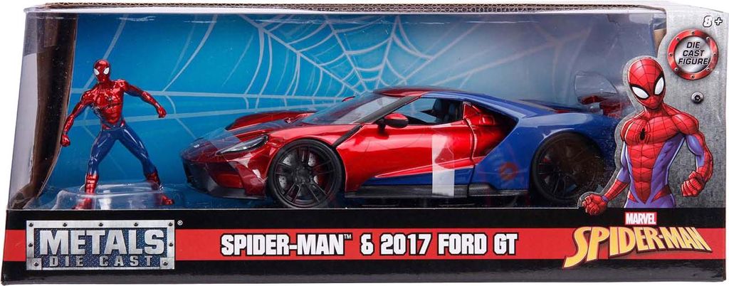 Jada Toys Marvel Spielzeugauto Spiderman 2017 Ford GT 1:24 mit Figur