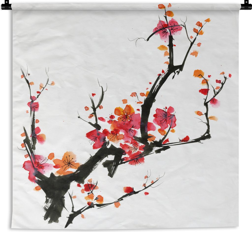 MuchoWow Wandteppich Wandbehang Aquarellmalerei Japanische Kirschblüte 60x80 cm Tapisserie Dekoration Wandtuch - Decke - Wandtücher - Wohne