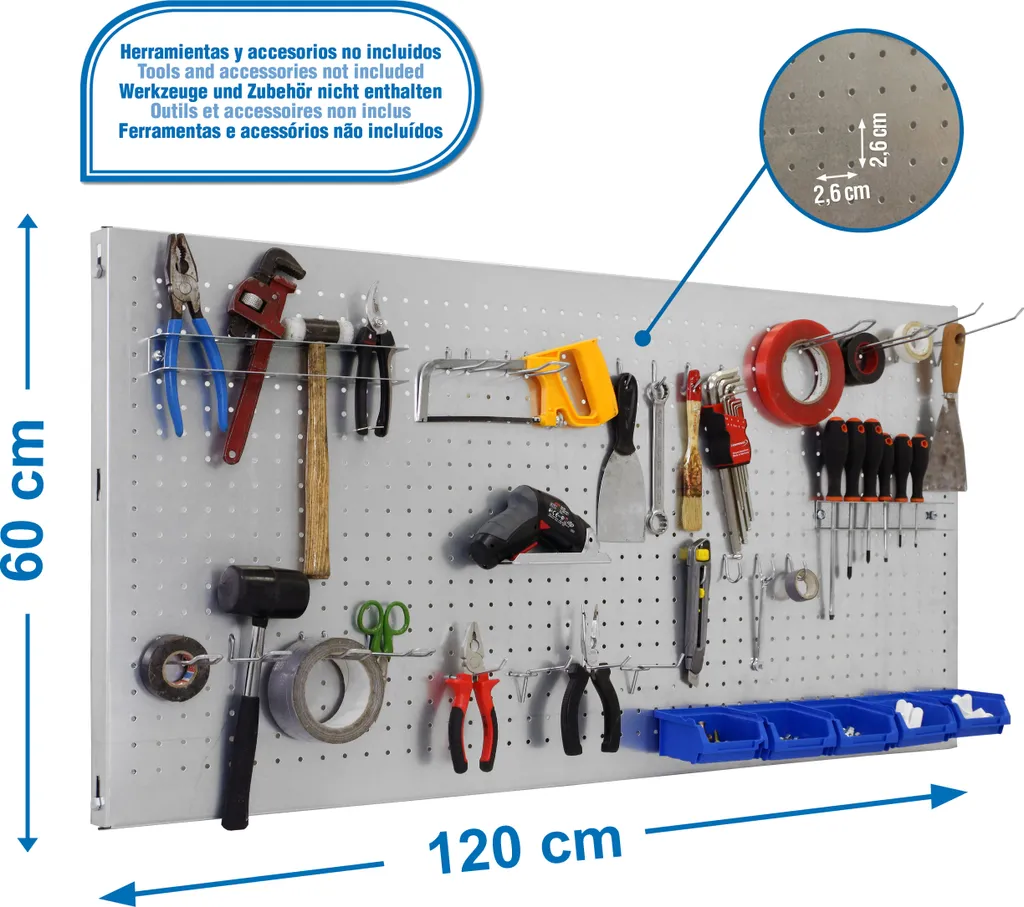 Panelclick 1200x600 Galva avec 22 crochets et 8 accessoires de rangement