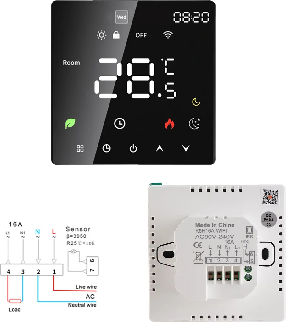 Thermostat numérique programmable WiFi tactile 16A chauffage maison