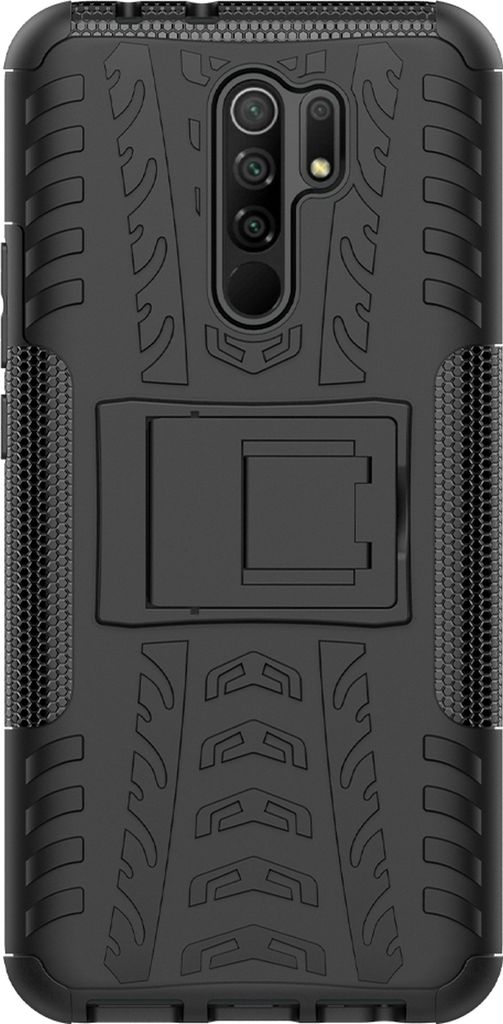 Mobigear Tire Xiaomi Redmi 9 Hülle Hardcase Backcover Stoßfest mit Ständer - Schwarz