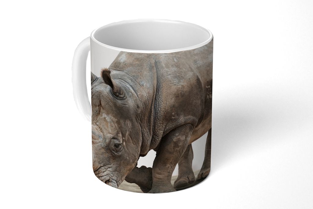 KitchenYeah Tasse Kaffeetasse Kaffeebecher 350 ml Nashorn - Jungen - Wildtiere - Kinder - Mädchen - Tiere Teetasse - Fototasse - Becher - Kerami...