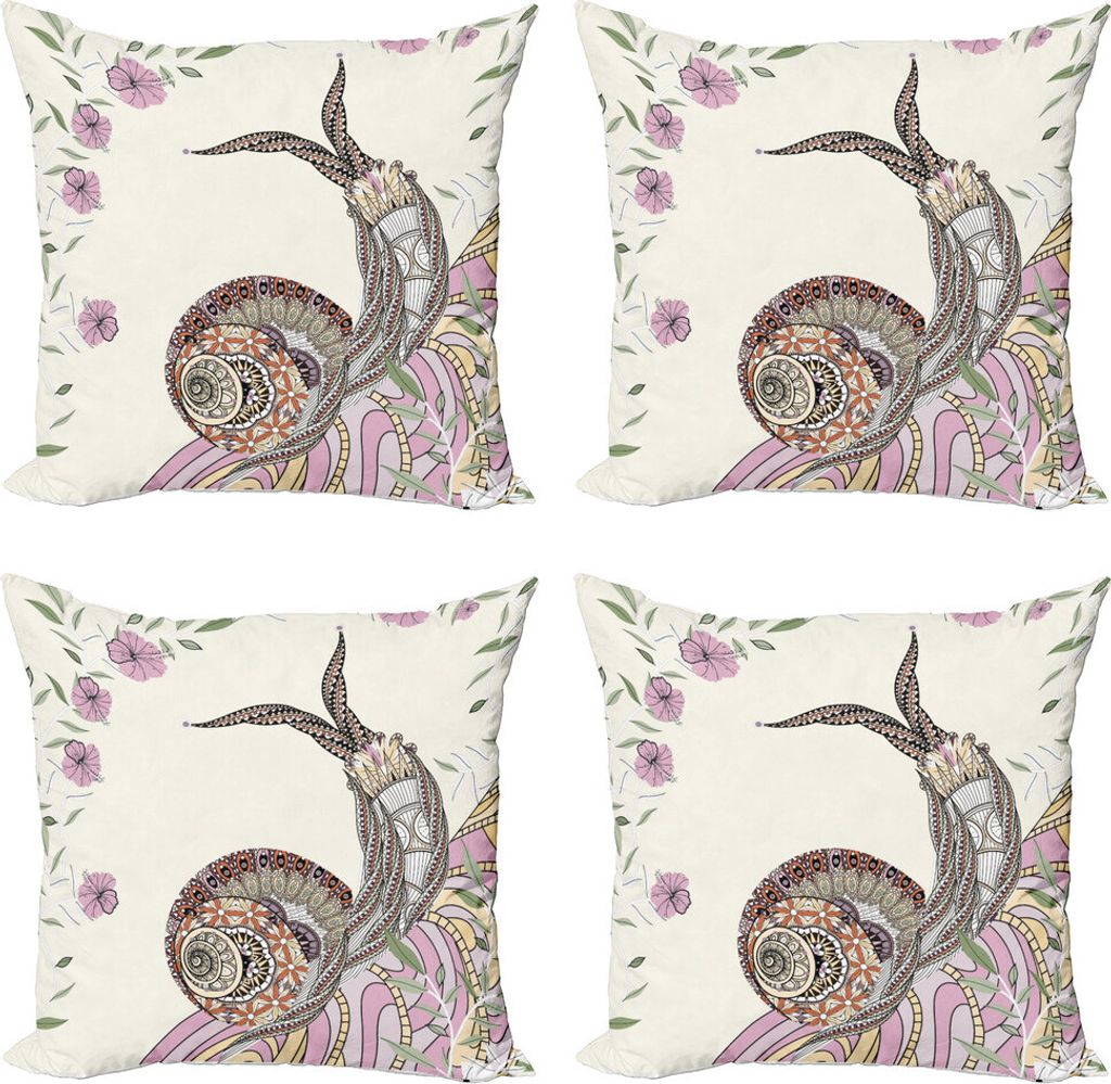 ABAKUHAUS Schnecke Kissenbezug Set (4 Stück), Zier Bohemian Organismus, Moderner Doppelseitiger Digitaldruck, 60 cm x 60 cm, Mehrfarbig