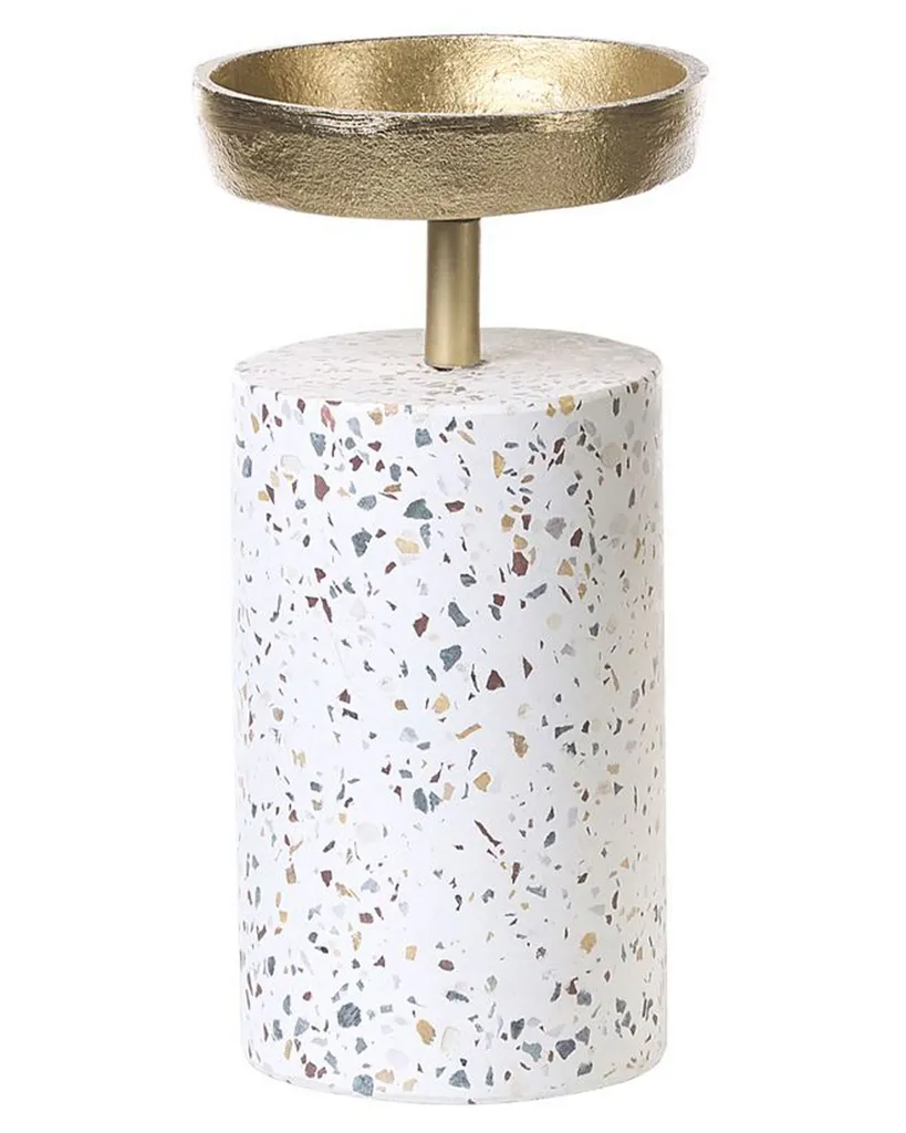 Set de 2 Bougeoirs de Table pour Dîner Romantique Or et Terrazzo