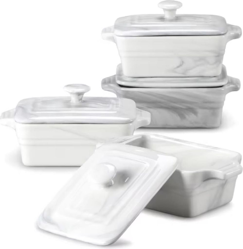 Majestic Auflaufformn Set – Marmoroptik – 290 ml – Rund – 4 Stück – Ofenfestes Keramikgeschirr