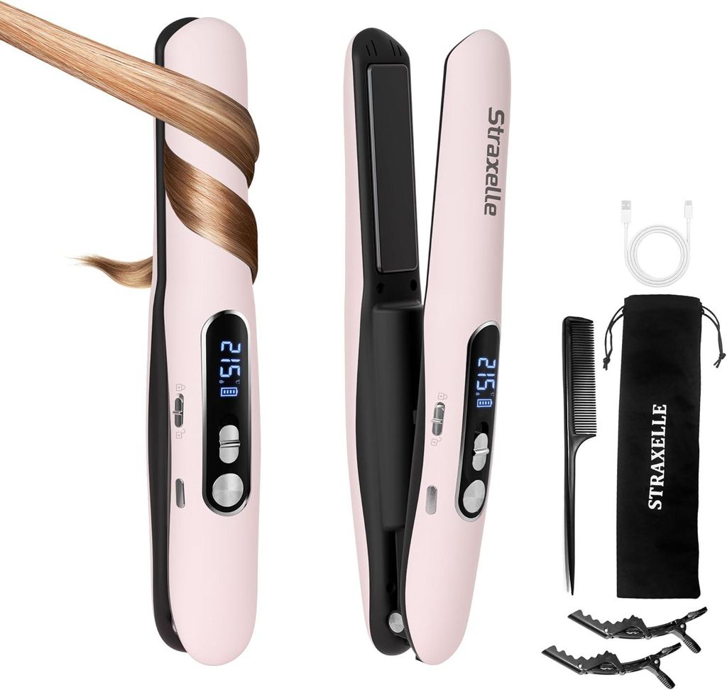 Mini Glätteisen 2 in 1 Glätteisen Locken und Glätten,5000mAh Reiseglätteisen 3 Einstellbare Temperaturen 175°C-215°C mit LED-Anzeige für Fra...