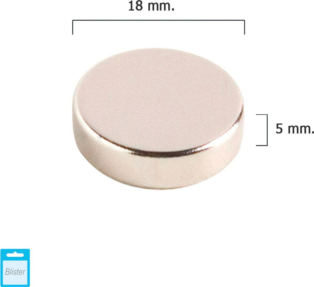 Runder Neodym-Magnet Wolfpack 18x5 mm. (Blisterverpackung 1 Stück)