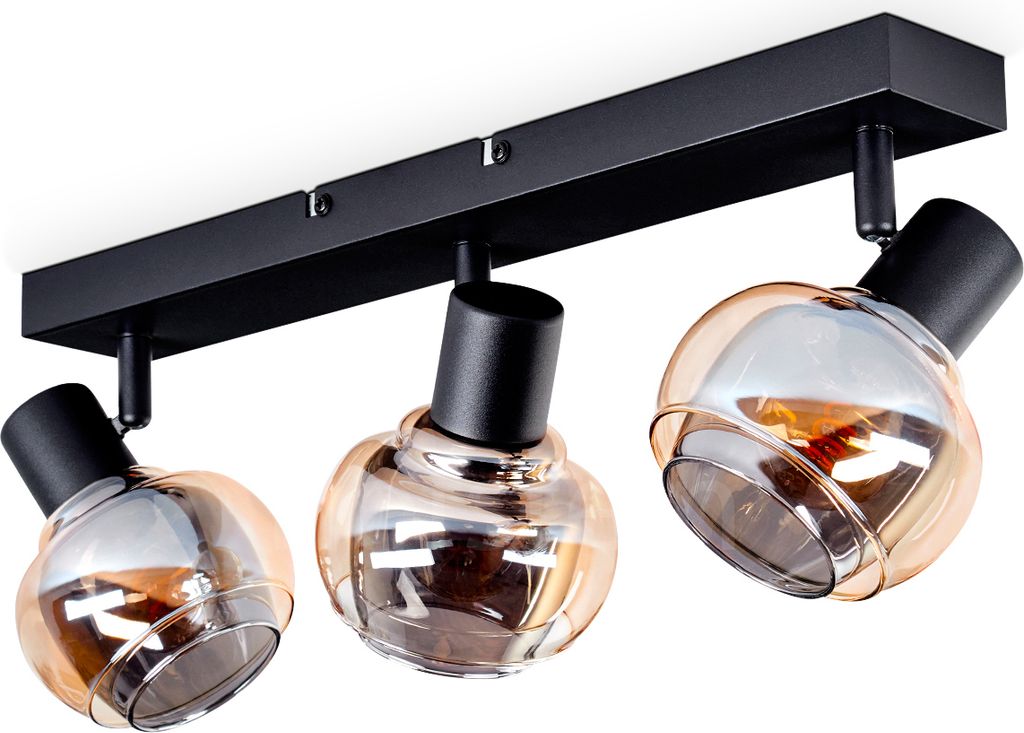 Romano Deckenlampe aus Metall/Glas in Schwarz/Rauchfarben/Bernsteinfarben