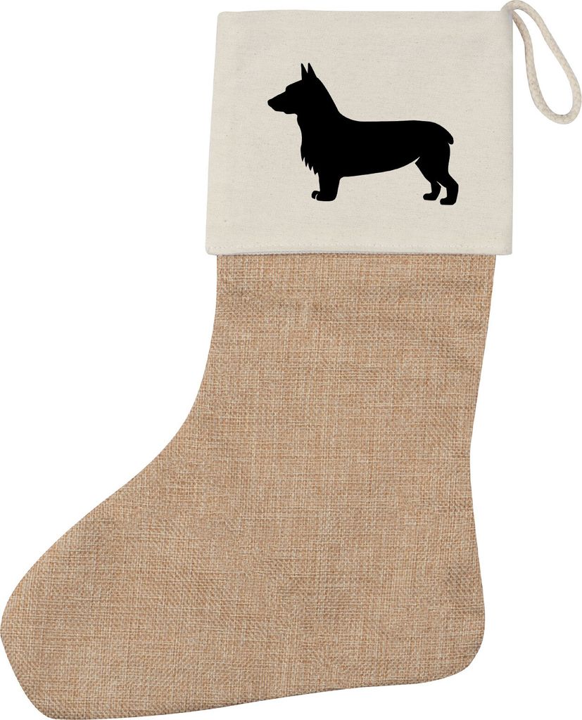 Huuraa Weihnachtsstrumpf Welsh Corgi Pembroke Silhouette Beige Jute Kaminstrumpf Geschenkidee