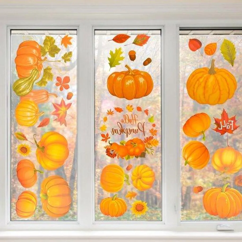 Décoration de Fenêtre Automne : Autocollants Citrouilles Réutilisables