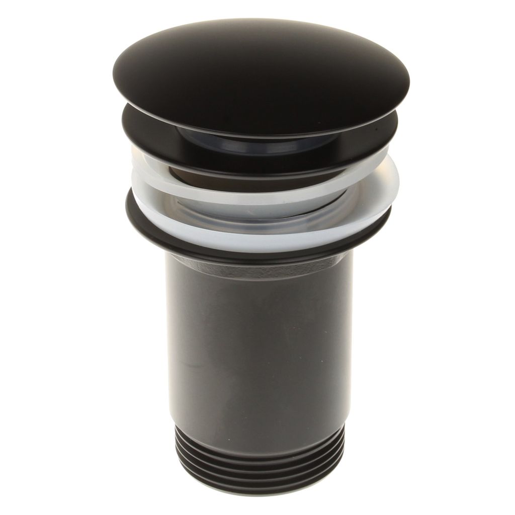 Überlauf Waschbecken schwarz matt rund Pop Up Ventil Waschtisch Push Abfluss Ablauf-Garnitur Stöpsel
