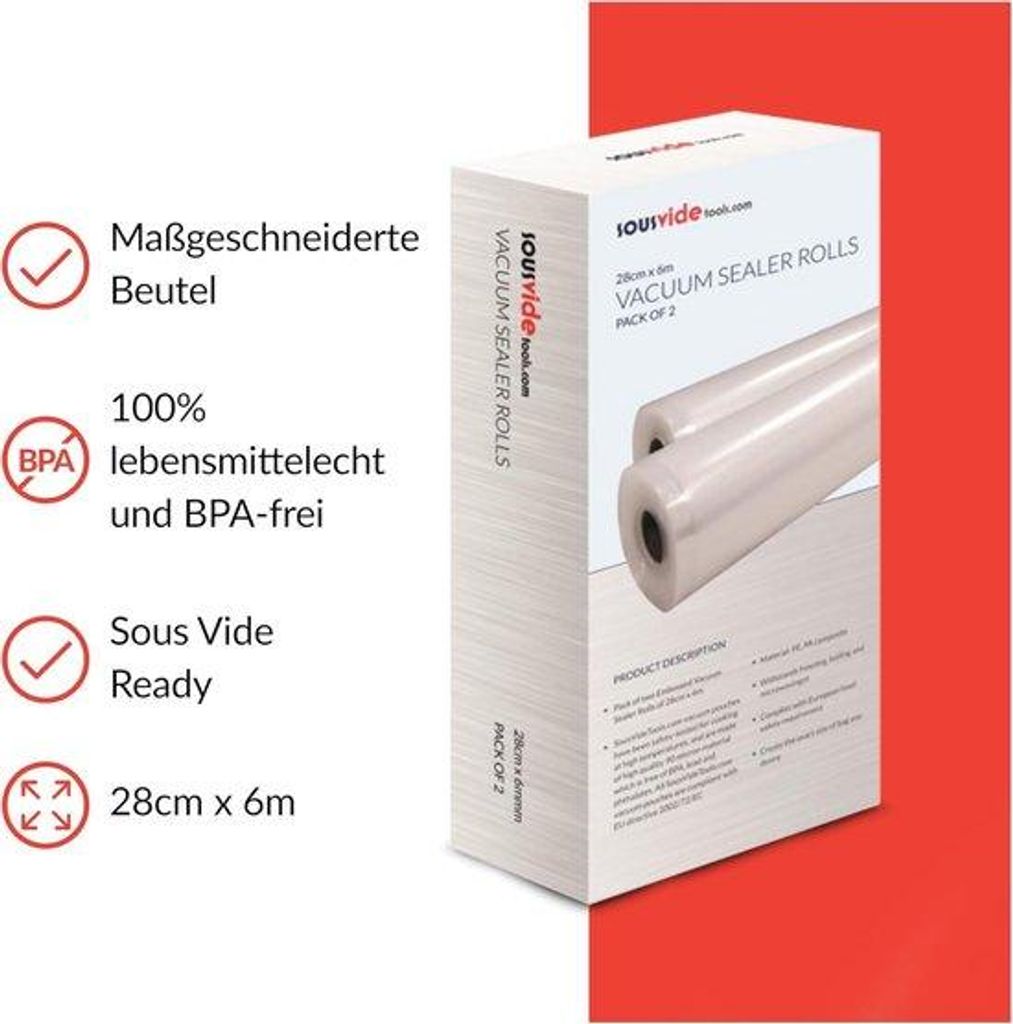 Rouleaux sous vide pour aliments - 28 cm de large x 6 m de Image du produit 