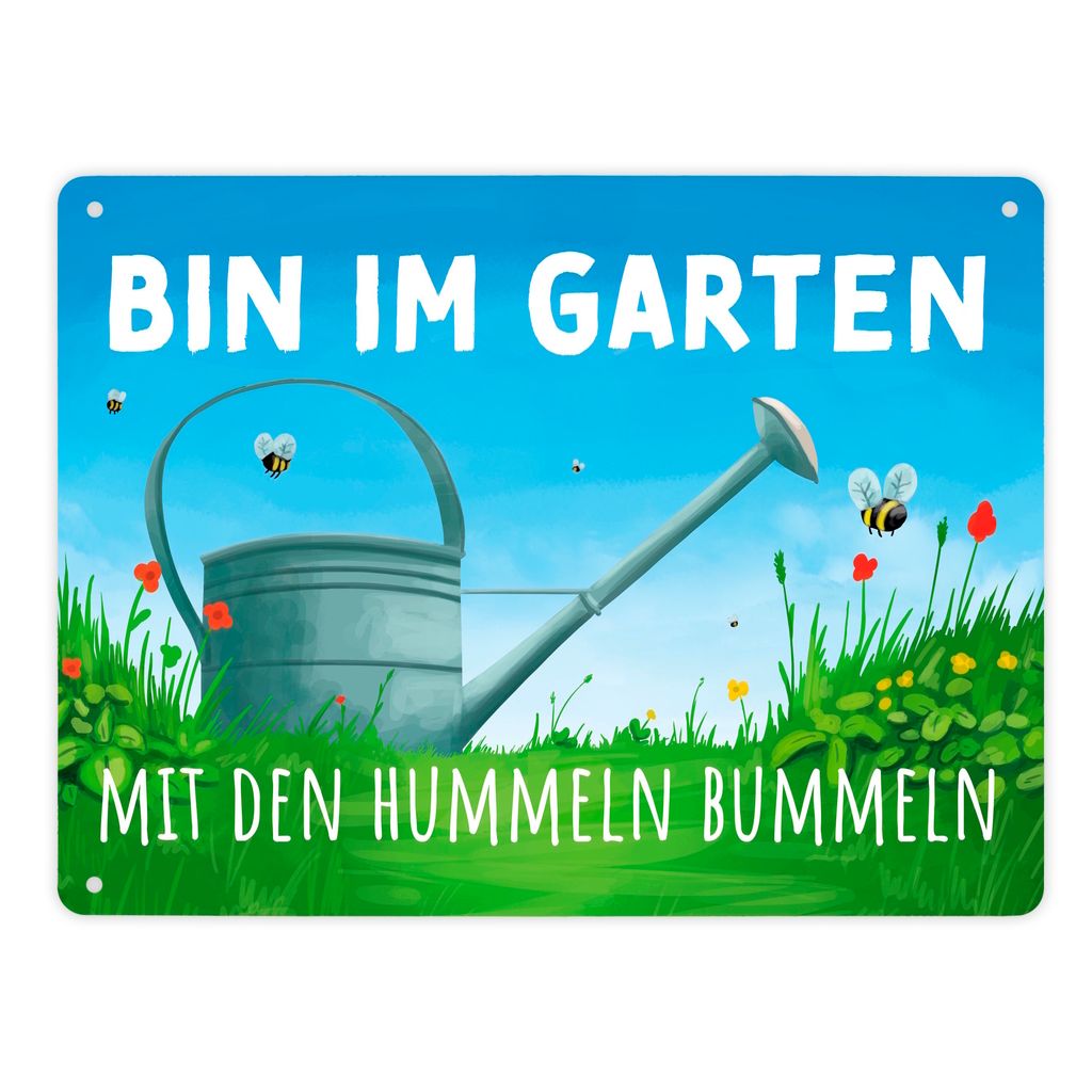 Bin im Garten mit den Hummeln bummeln Metallschild XL in 21x28 cm